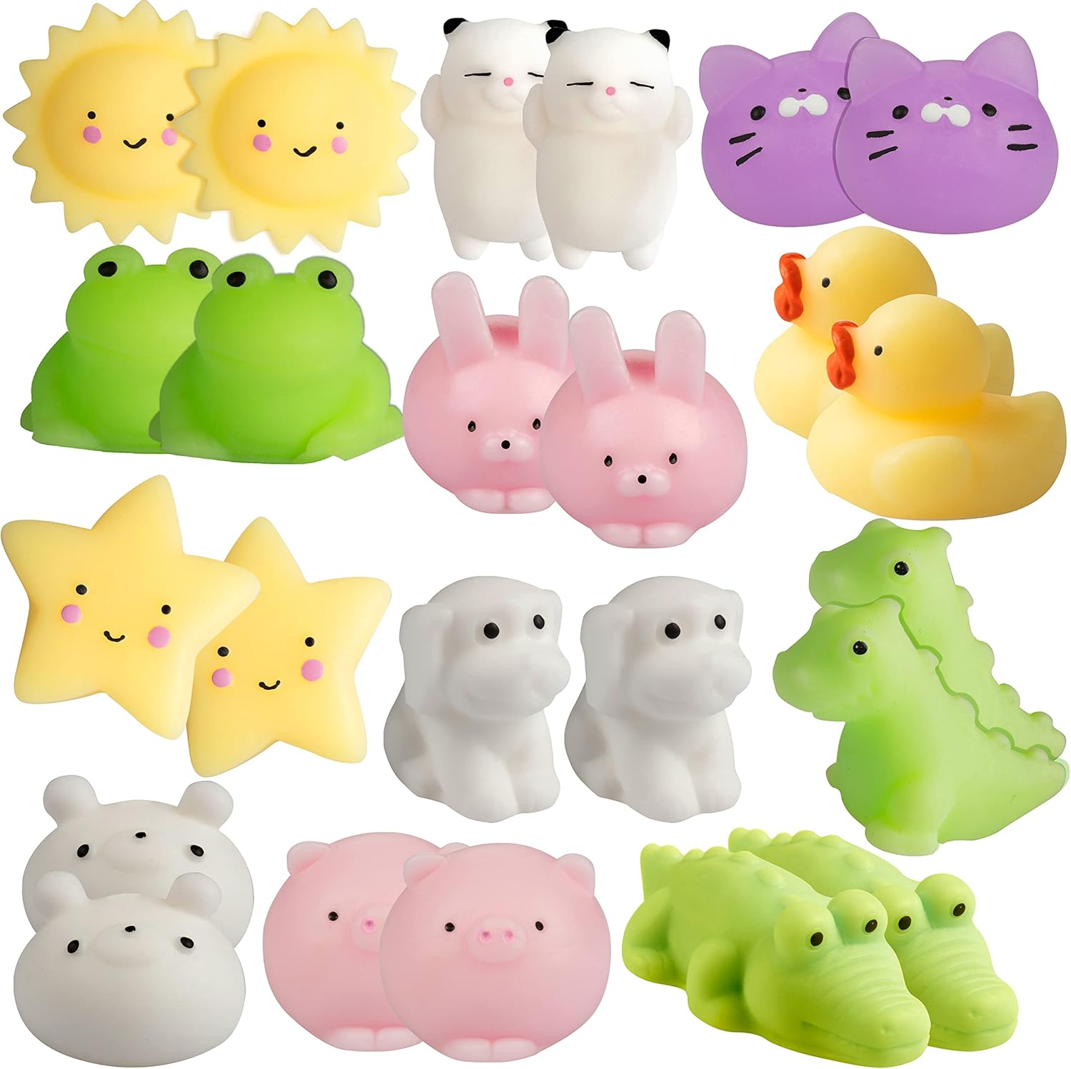 Valentines Day Gifts for Kids, Mochi Squishy Toys, 24 Pack - Valentine's Cards for Kids Classroom Exchange Prizes - Kawaii Stress Relief Fidget Toy Animals - Valentine Party Favor for Whole Class