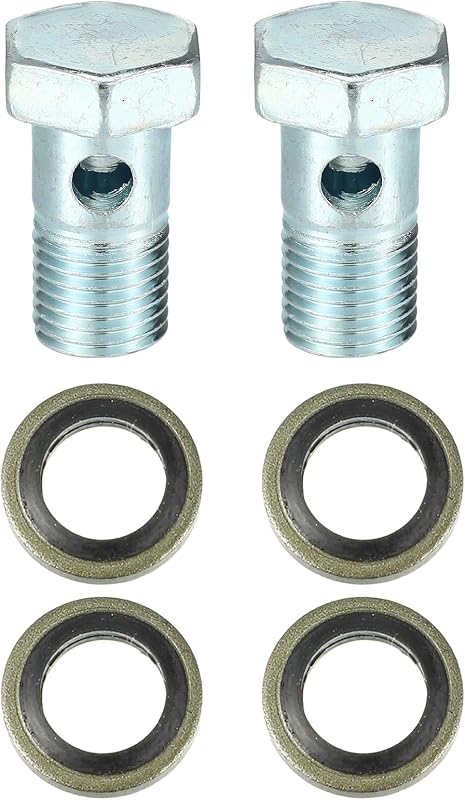 Kit de adaptadores parafuso banjo de freio X AUTOHAUX M14 x 1,5 com arruelas de 14 mm – 2 parafusos e 4 arruelas