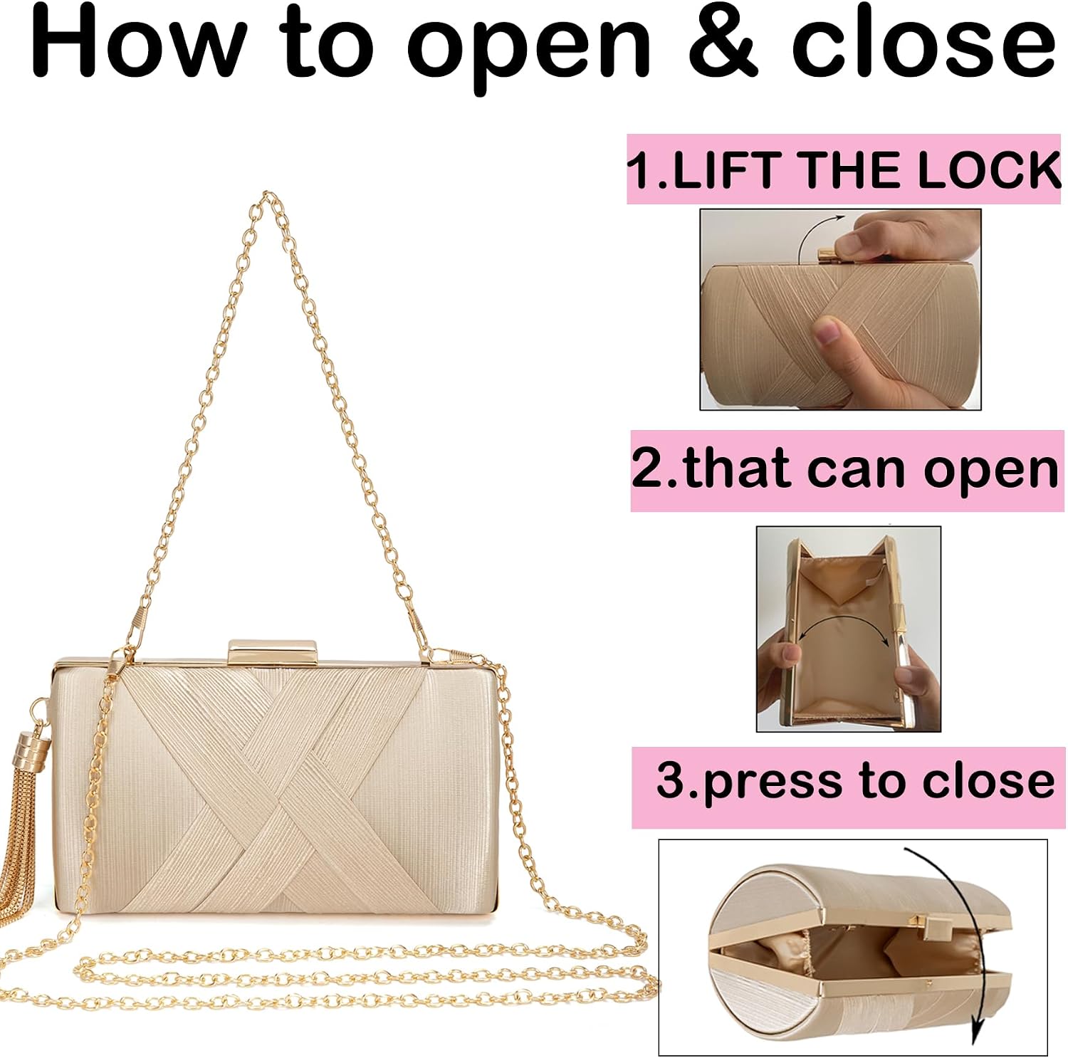 Clutch Purses for Women Formal Evening Clutch Purse Shoulder Cross Body Bags for Wedding Party Handbag with Tassel