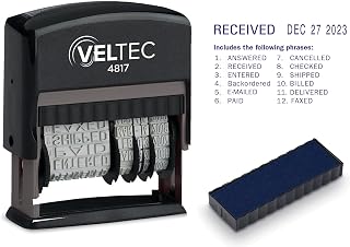 Veltec 4817 Date Stamp with 12 Changeable Messages (Blue)