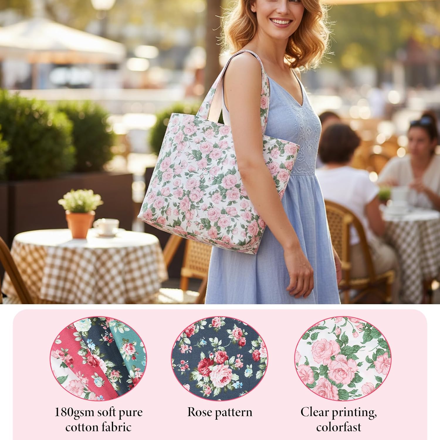 4 Pcs Floral Cotton Fabric by The Yard, 62 in×1 Yard Each, Rose Pattern Print Quilting Fabric Bundle, Nostalgic Romantic Flower Print Fabrics, Washable Cloth Bundles for Quilting Sewing Crafts Decor