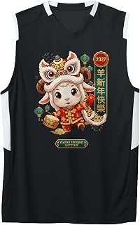2027 Year of the Goat Happy Chinese New Year Lion Dance Art Adult & Youth Basketball Jersey