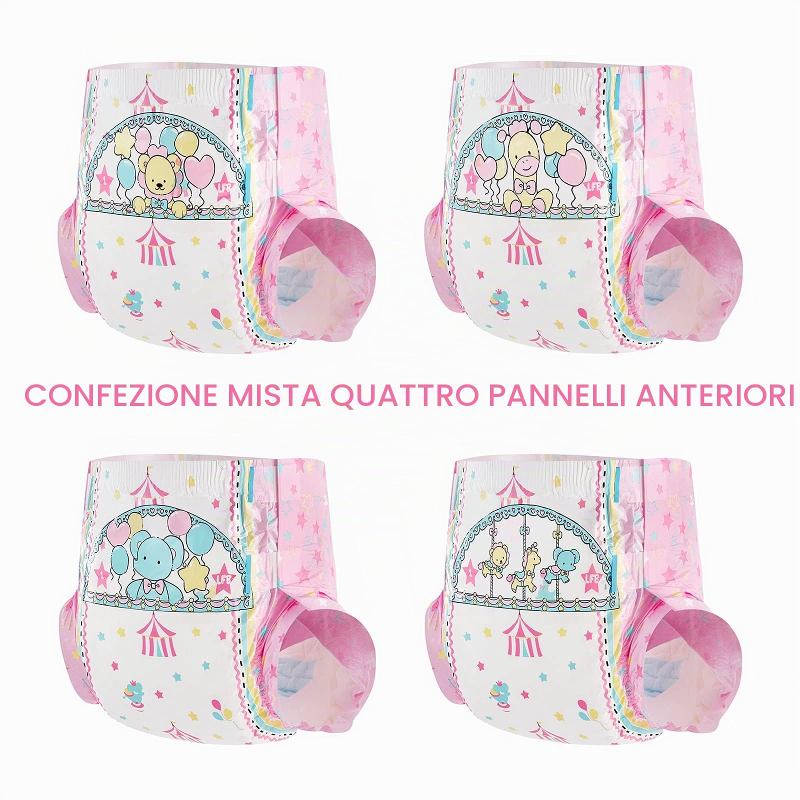 LittleForBig 5500-5800 ml Pannolino Stampato per Adulti 10 Pezzi - Piccolo Circo (M)