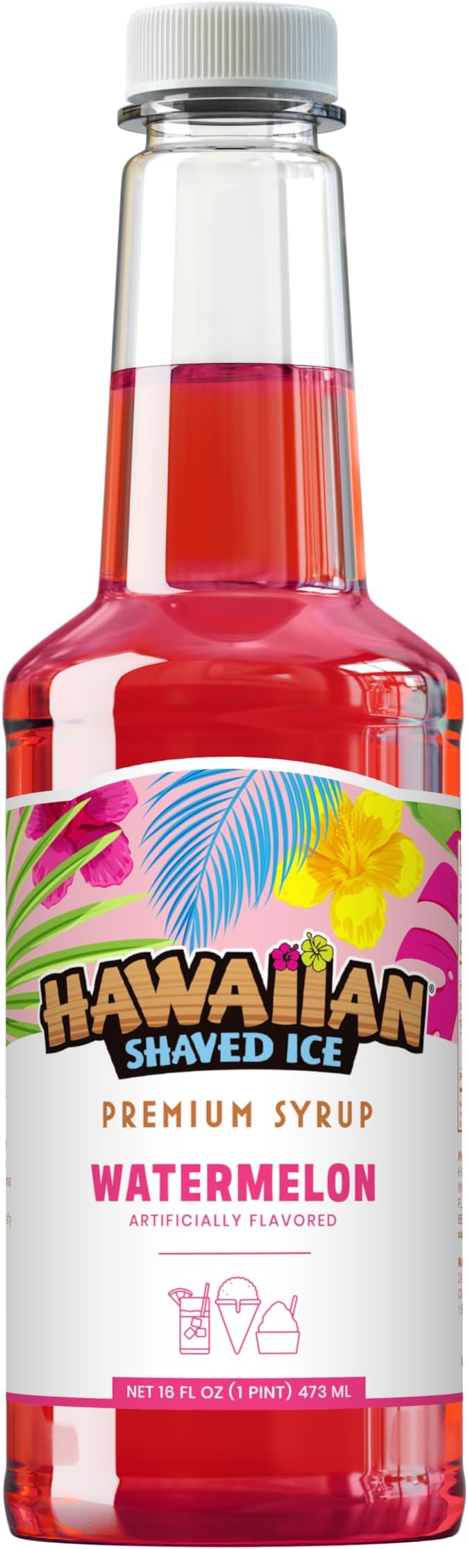 Hawaiian Shaved Ice Syrup, Watermelon, Pint