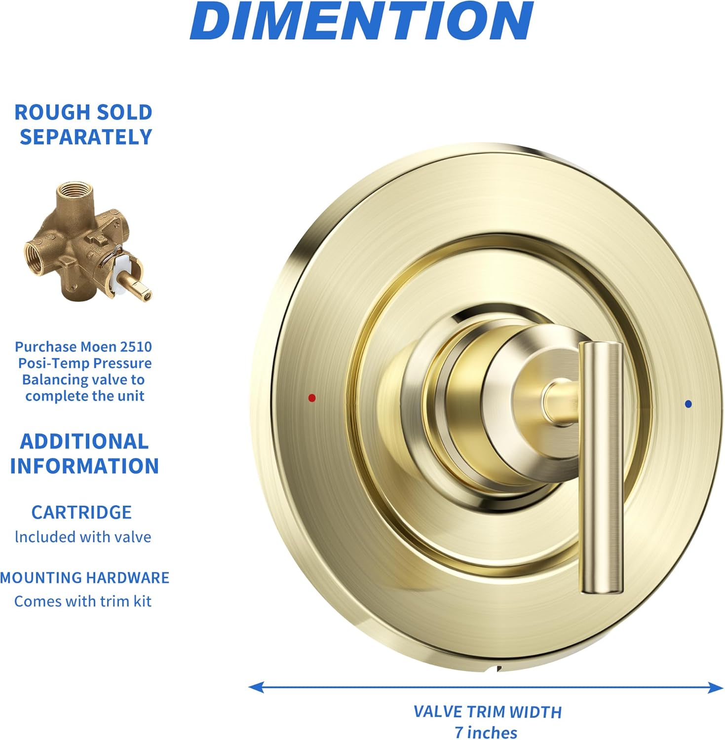 T2901BG Gibson Valve Trim Kit, Brushed Gold Shower Trim Kit, Shower Lever Handle, Compatible with Moen 2510 Valve
