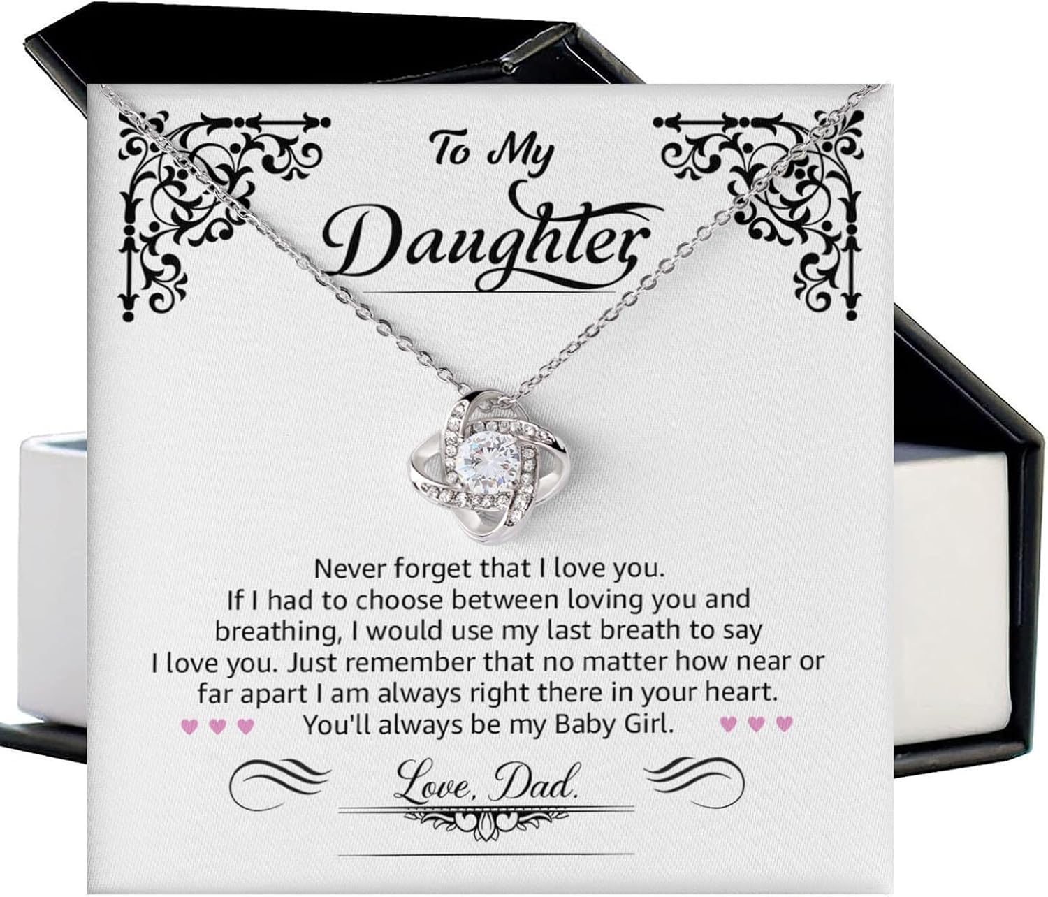 To My Daughter Necklace From Dad Or Mom With Heartfelt Message & Elegant Box - Valentines, Mother's Day Gifts, Jewelry Gift For Daughter From Mother Or Father On Birthday, Graduation & More