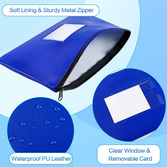 Jeffbaubl 10 Pack Money Bags with Zipper, Bank Deposit Bags, Blue