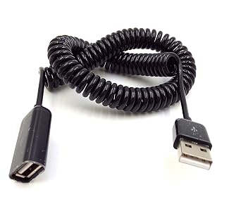 Coiled Spring USB Cable, Qaoquda10FT/3M Spiral Coiled USB 2.0 Male to Female Data Sync & Charge Cable Black