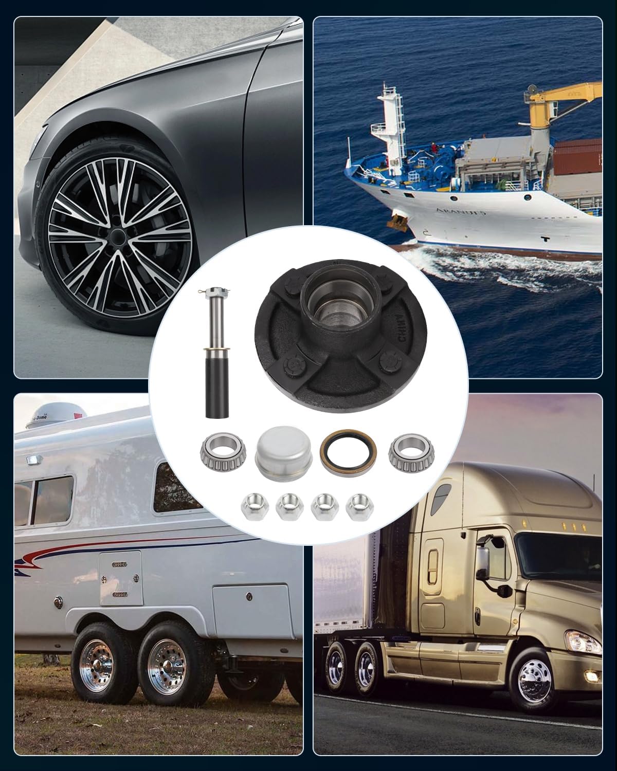 SCITOO Trailer Hub Kit with Black Paint Idler Hub 4 Lug on 4 L44649 x2 Bearings fit for 2,000 lbs Boat Trailer Wheel Hub