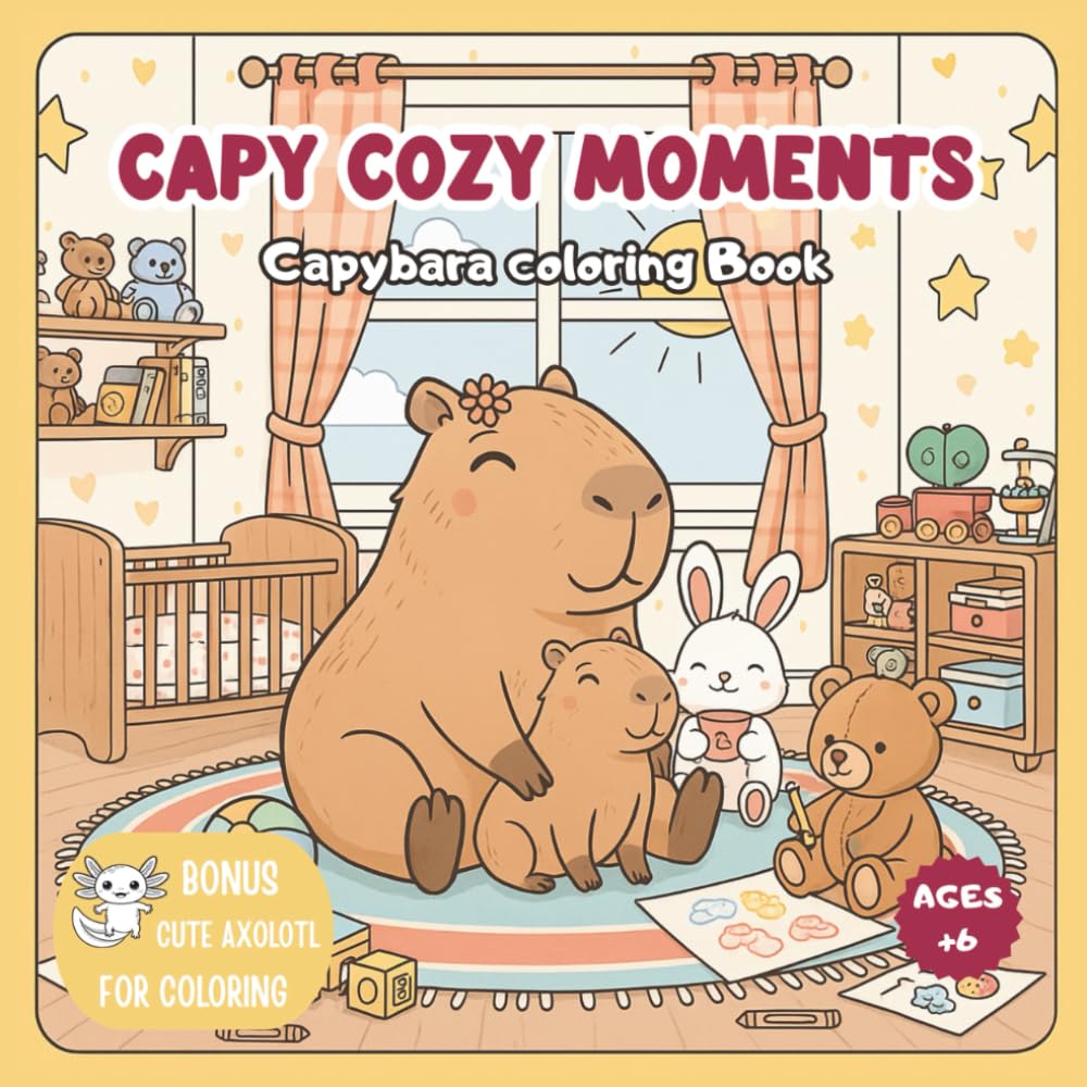 Cozy Moments Capybaras Coloring Book: Cute Capybara Coloring Pages for Kids+6 and Adults with Heartwarming Mini Stories: Illustrations with Cute Capybaras, Family Moments, and Gentle Story Scenes