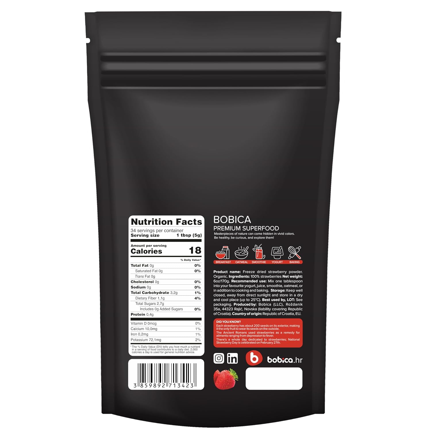 Organic Freeze Dried Strawberry Powder from Organic Freeze Dried Strawberries – Rich in Fiber, for Smoothies, Baking & Natural Pink Food Coloring – Gluten Free - for Vegetarian & Vegan - 6oz
