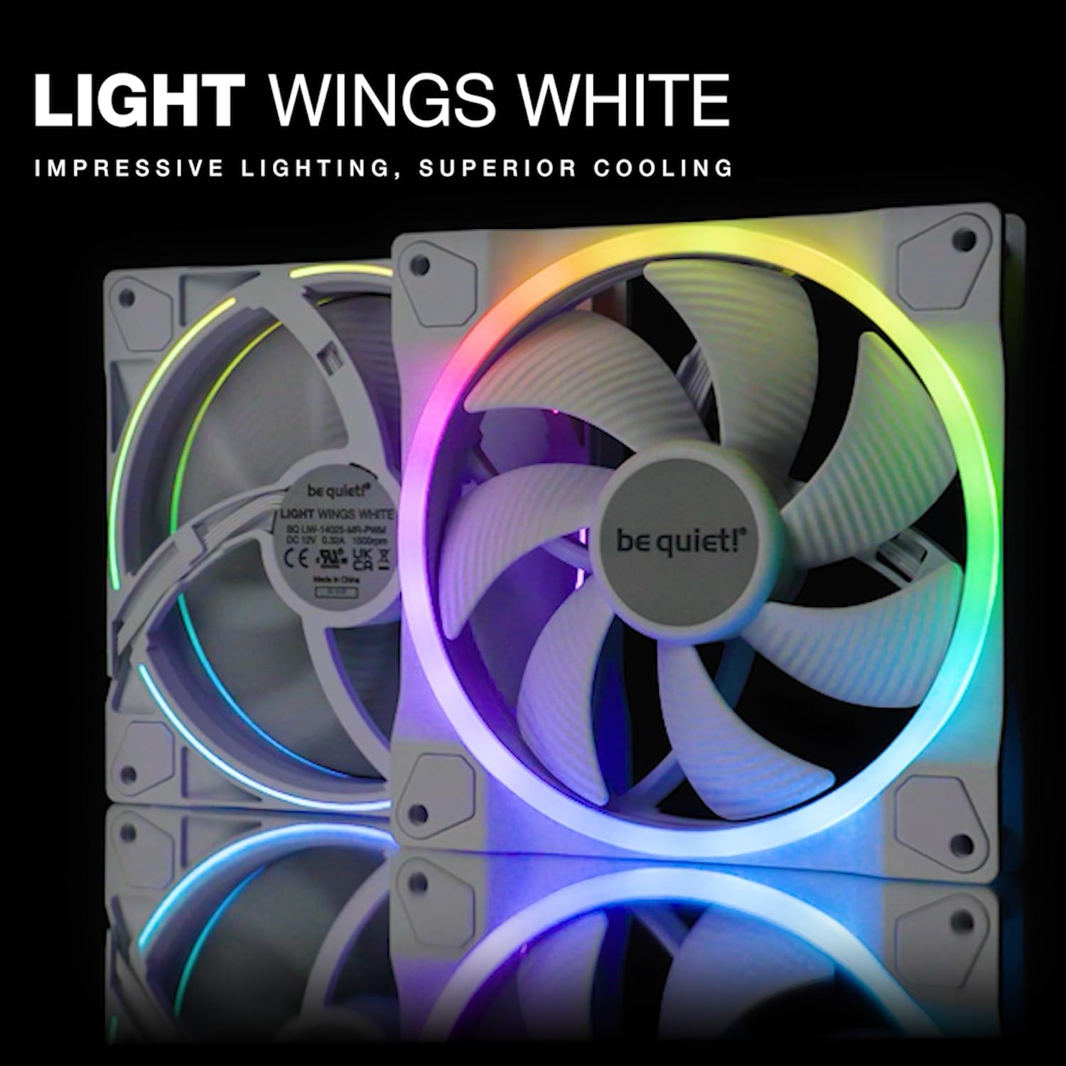 be quiet! Light Wings White 120mm PWM Triple Pack High Speed Premium ARGB Low Noise Cooling Fan | 4-Pin | BL101