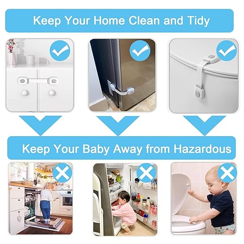 Miniatura 6 de Fursafe&Q Cerraduras para gabinete de bebé, a prueba de gabinetes de seguridad para niños, correa de seguridad para niños, cerraduras adhesivas para