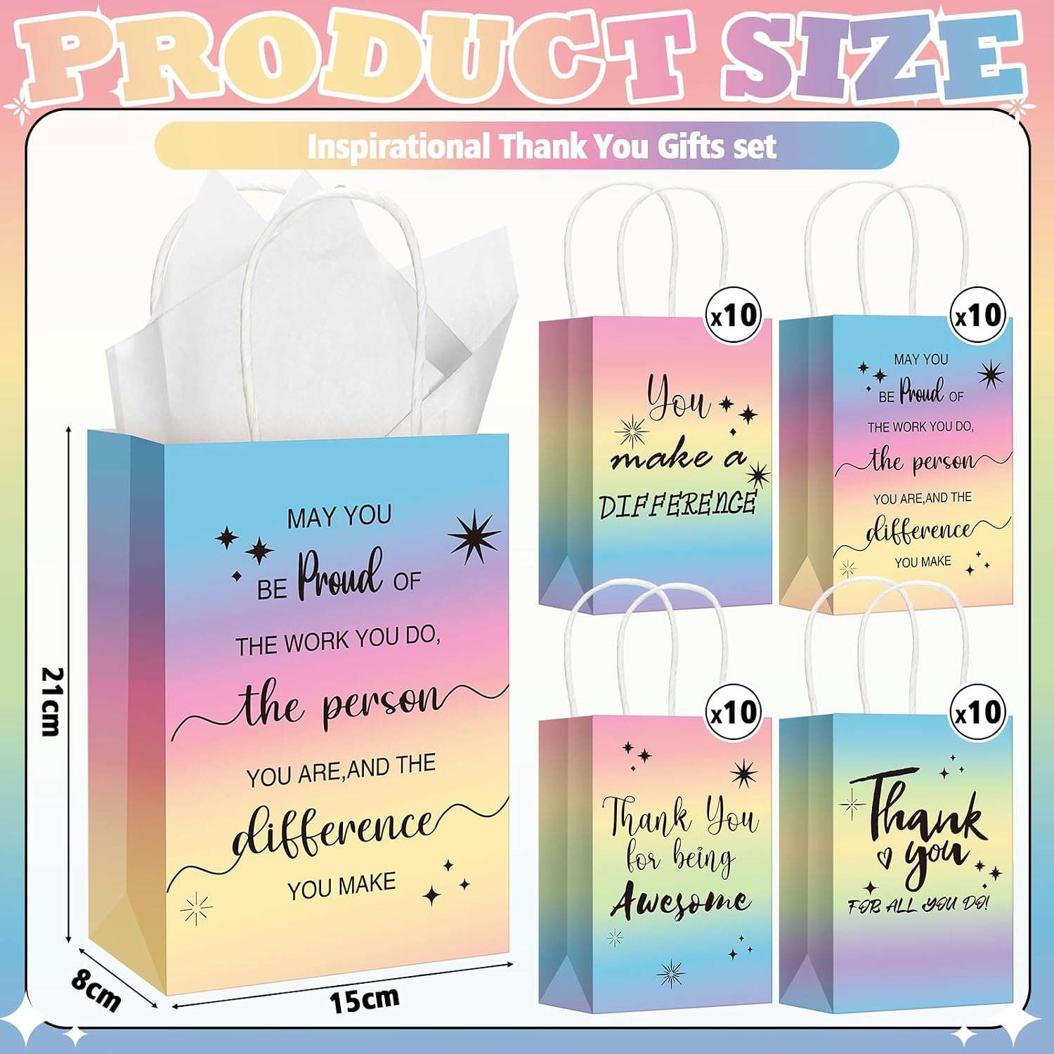 Gueevin 40 Pcs Employee Appreciation Gifts Bulk Thank You Bags CNA Gift Bags Bulk Paper Snack for Staff Teacher Team End of The Year Staff(Appreciation,Holographic)