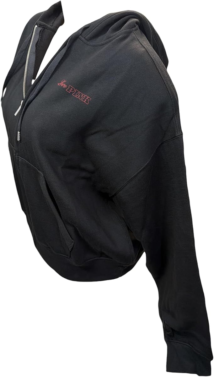 Victoria's Secret PINK Ivy Fleece Full Zip Hoodie Black Love PINK New