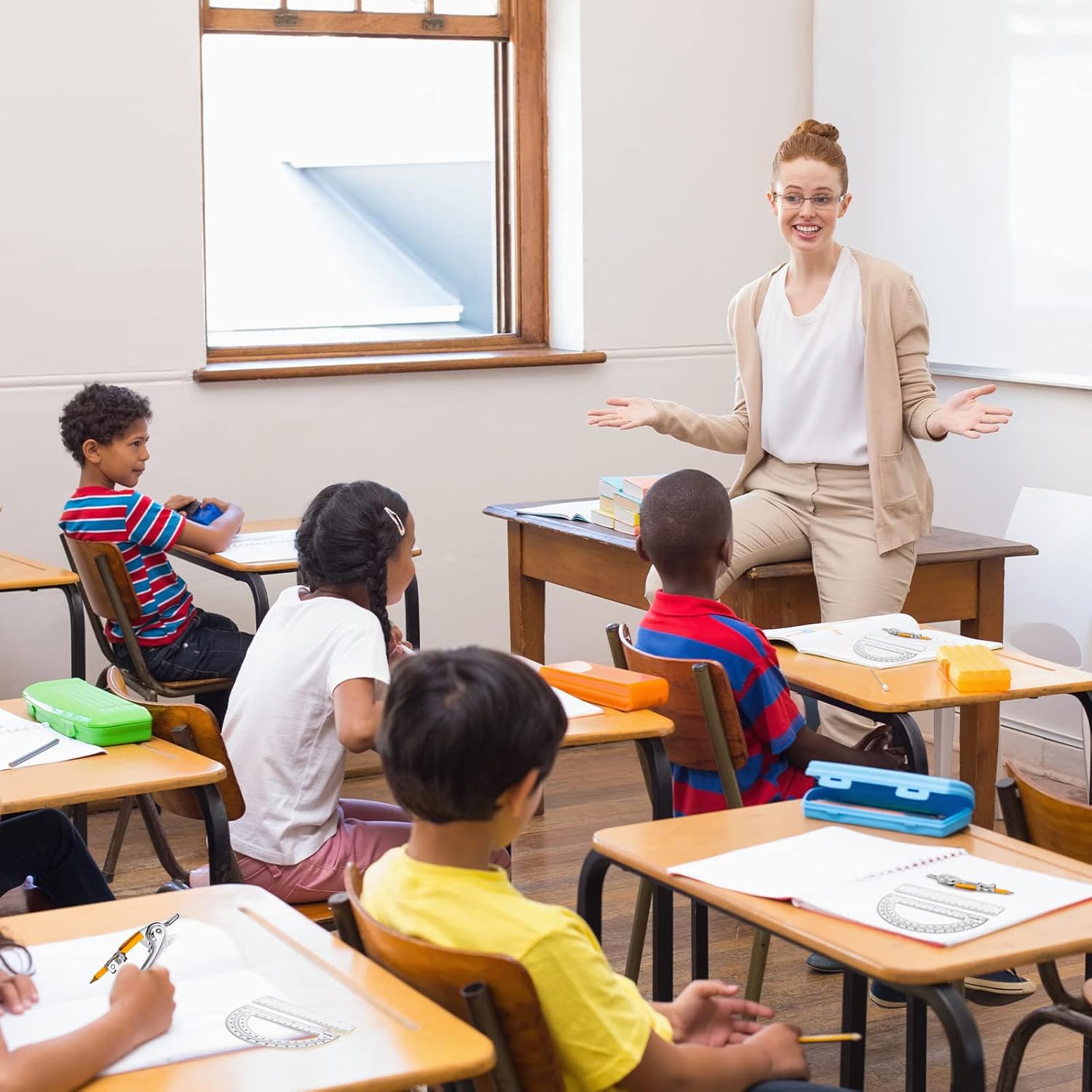 Student Geometry Math Set, Geometry Compass Protractor with Pencil and Straight Plastic Ruler Compass and Protractor for Student School Office Drafting Wood Working (48 Pcs) : Office Products