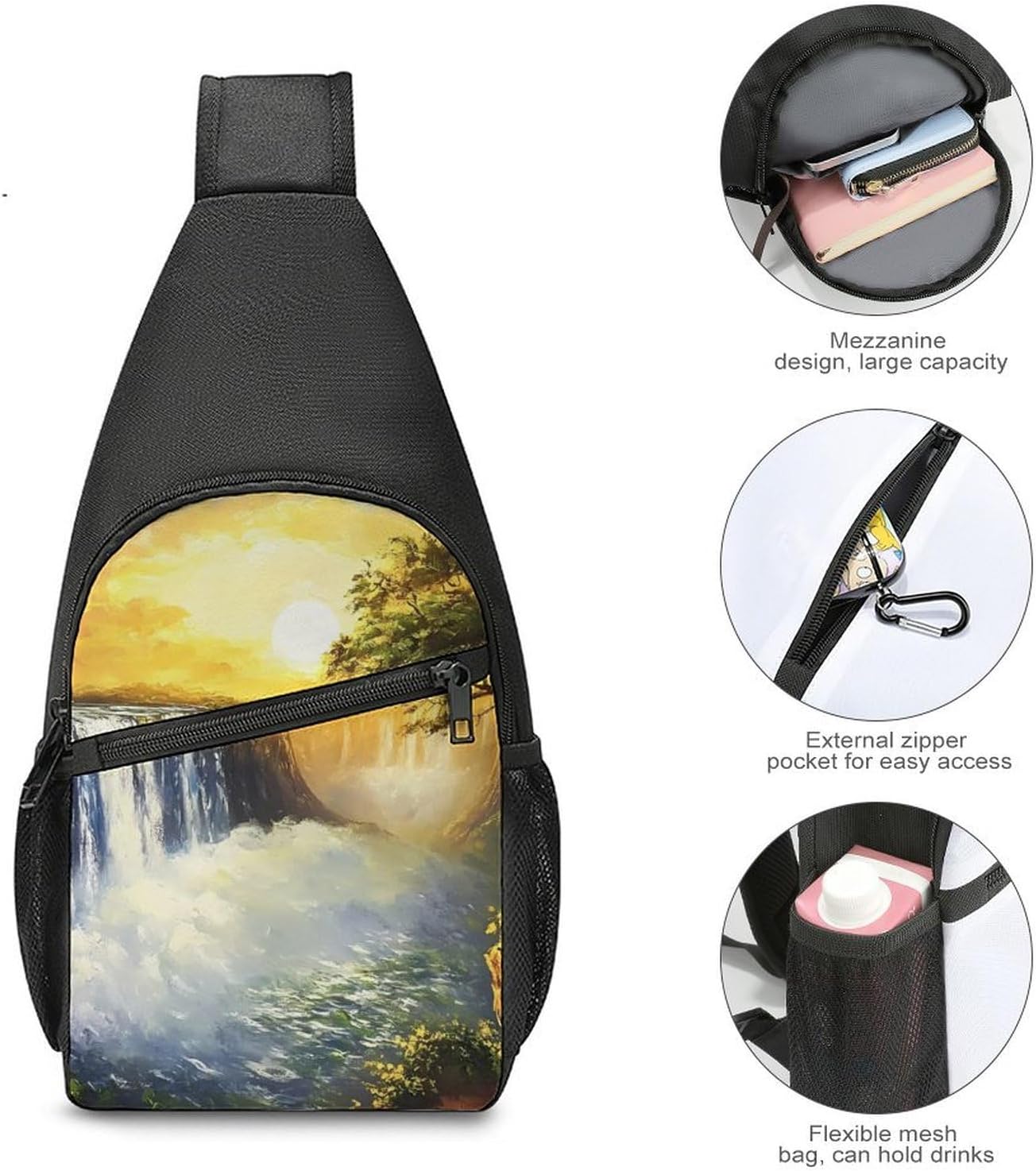 Sunrise at Victoria Falls Crossbody Sling Backpack Chest Bag Daypack | unisex,trendy,with convertible and detachable shoulder strap,side pockets