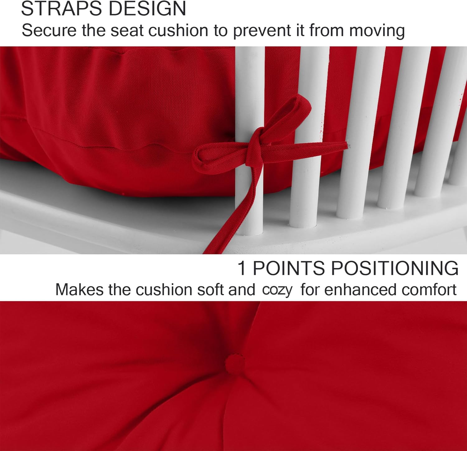 Outdoor Chair Cushions, Outdoor Seat Cushions for Patio Furniture Waterproof with Ties, Replacement Tufted Patio Chair Pads, 19x19x5 inches Set of 2, Red