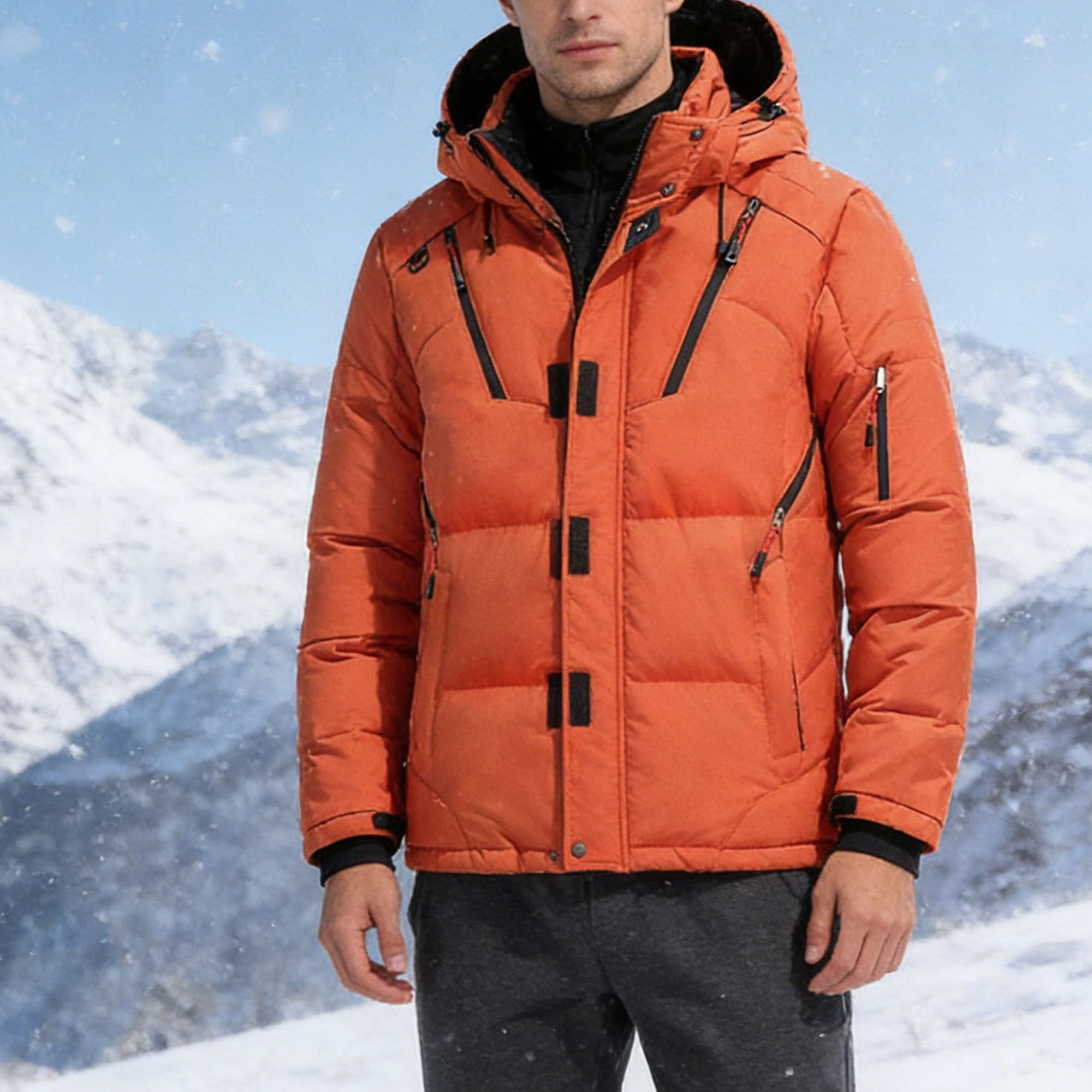Chaqueta de esquí de montaña para hombre, ajustada, cálida, cortavientos, chaqueta de trabajo con capucha