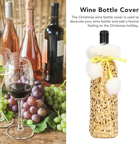 Miniatura 8 de Fydun Christmas Wine Bottle Caps Beautiful Shiny Sequin Cloth Decorative Bottle Cover for Christmas Party Gold Wide Range Of Uses (Gold)