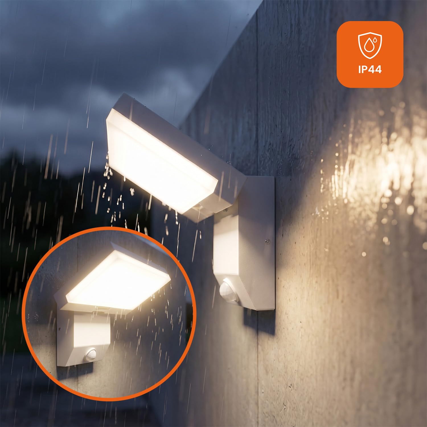 Außenwandleuchte, LED mit Bewegungsmelder, superhelle Lampe mit einstellbarem Abstrahlwinkel, Schutzart IP54, modernes Design, 1620 lm, 18 W, warmes Licht, (Farbe Weiß)