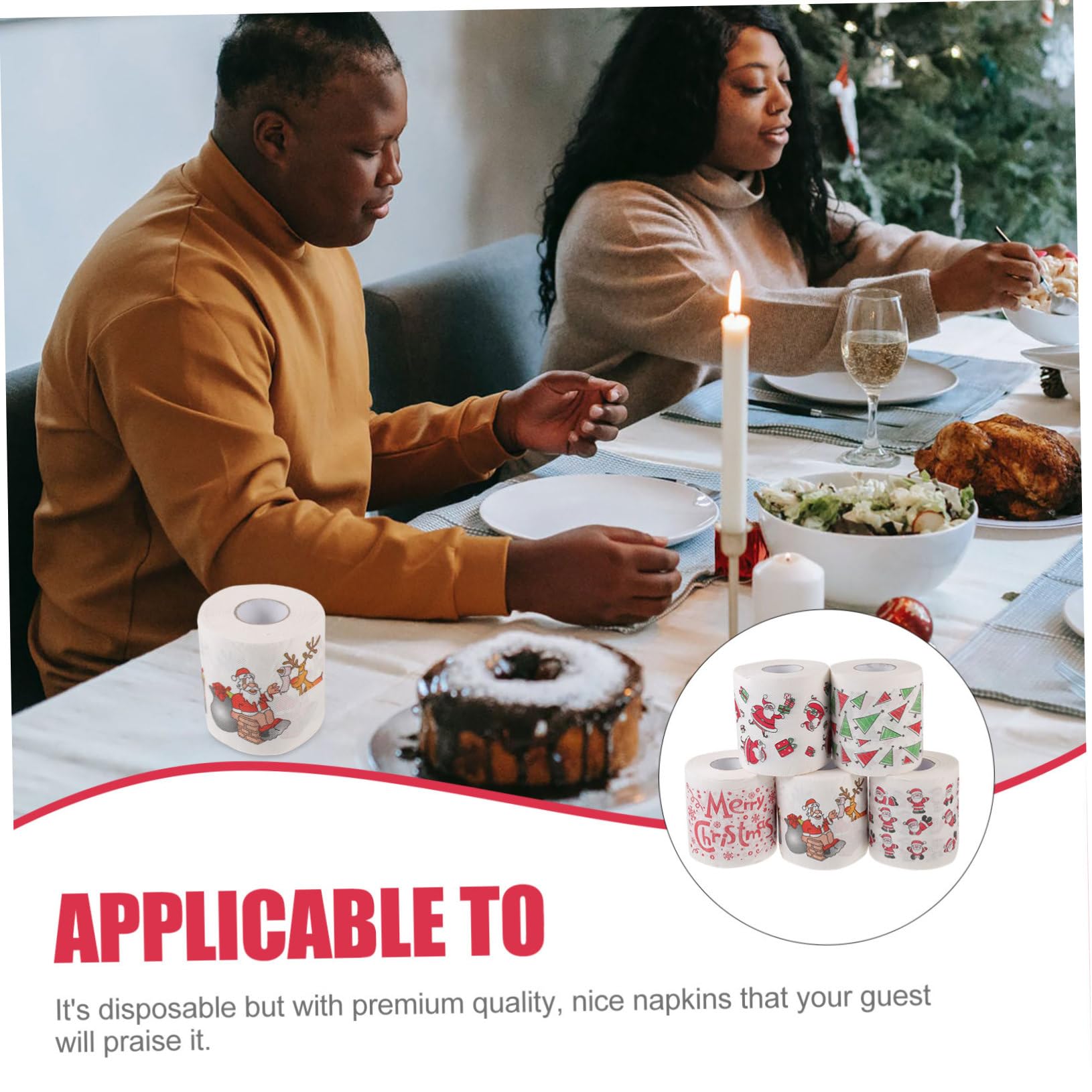 5 Rollos Servilletas Desechables Navideñas Higiénico Con Motivos Festivos Absorbentes Para Fiesta Decoración Navidad