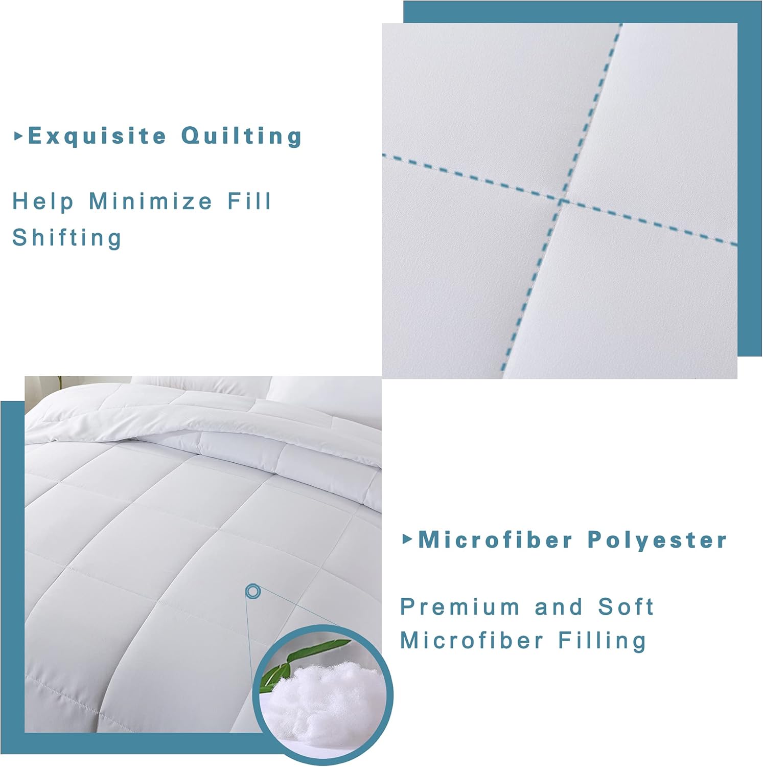 DOWNCOOL Twin Comforter Set -All Season Bedding Comforters Sets with 1 Pillow Case -2 Pieces Bed Set Down Alternative Comforter Set -White Twin Bedding Sets(64"x88") - Image 4