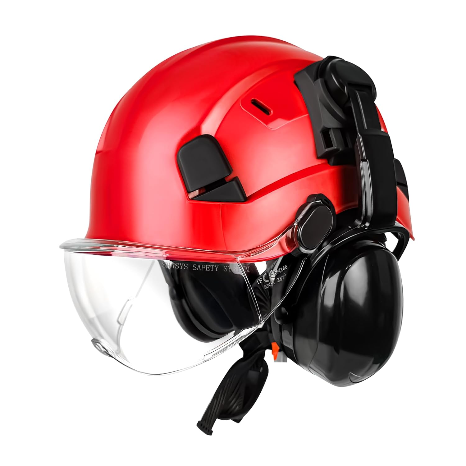 SMASYS Safety Hard Hat with Visor Ear Muffs- Adjustable ABS Climbing Helmet 6-Point Suspension Perfect for Construction Head