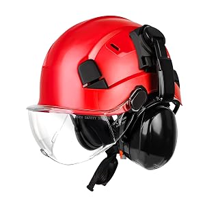 SMASYS Safety Hard Hat with Visor Ear Muffs- Adjustable ABS Climbing Helmet 6-Point Suspension Perfect for Construction Head