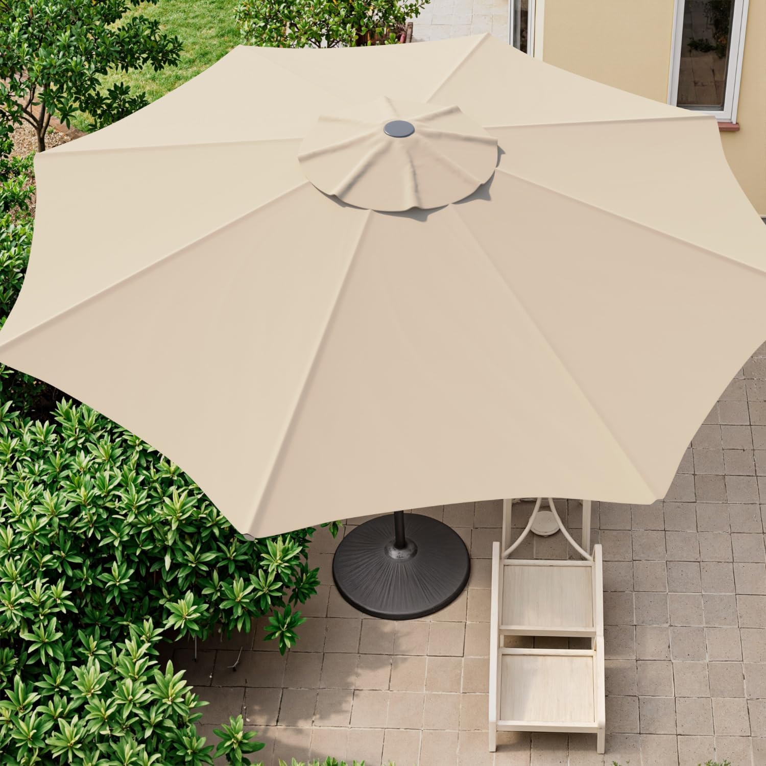 Outdoor Patio Umbrella with One Push Button Tilt and Crank, 8 Sturdy Ribs Market Table Umbrella