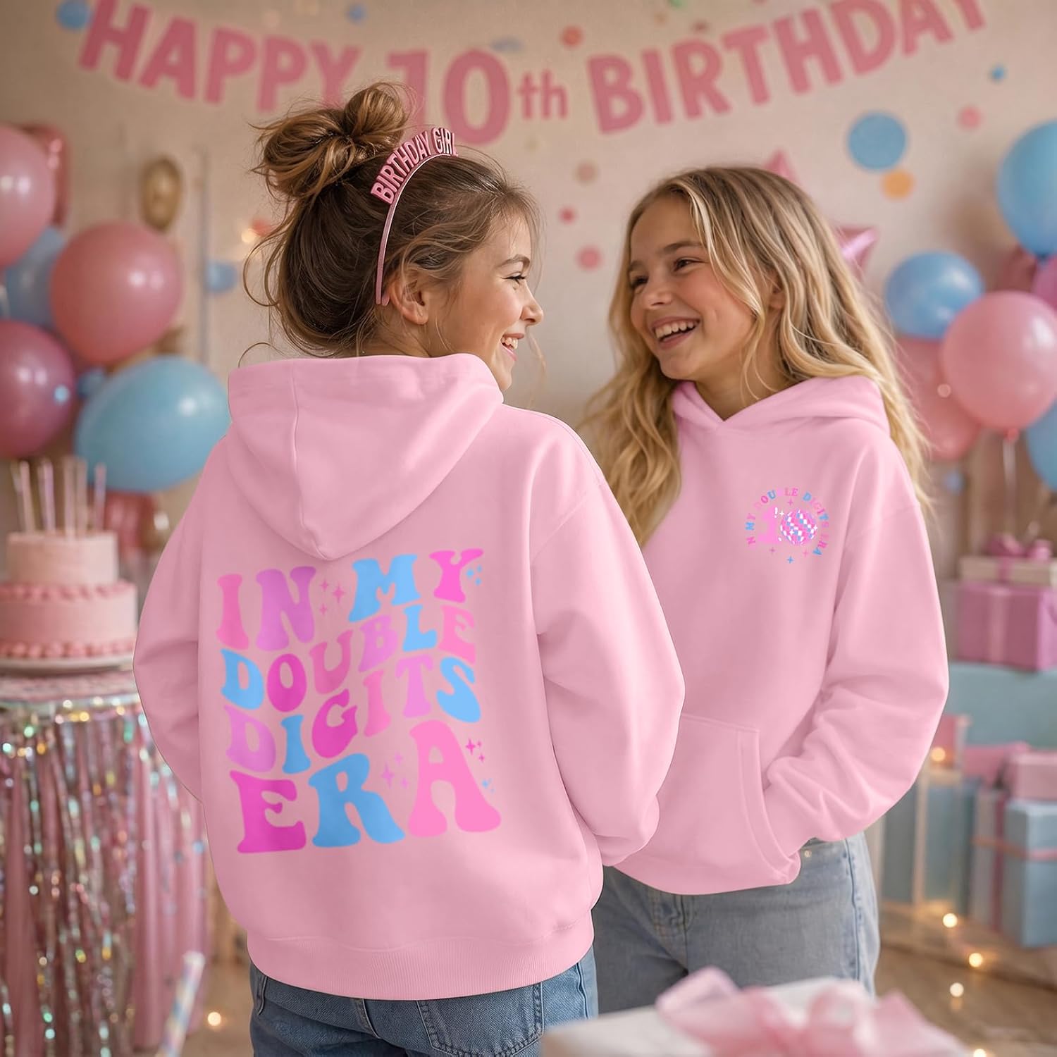 In My Double Digits Era Hoodie for Girls Cute 10th Birthday Hooded Sweatshirt 10 Year Old Happy Party Outfits Gifts