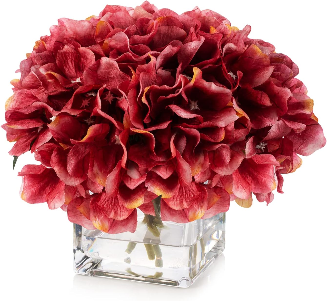 ENOVA FLORAL Hydrangea Artificial Flowers with Vase for Home Decor Indoor, Silk Hydrangea Fake Flowers in Vase with Faux Water for Dining Table, Wedding Event (Fuchsia)