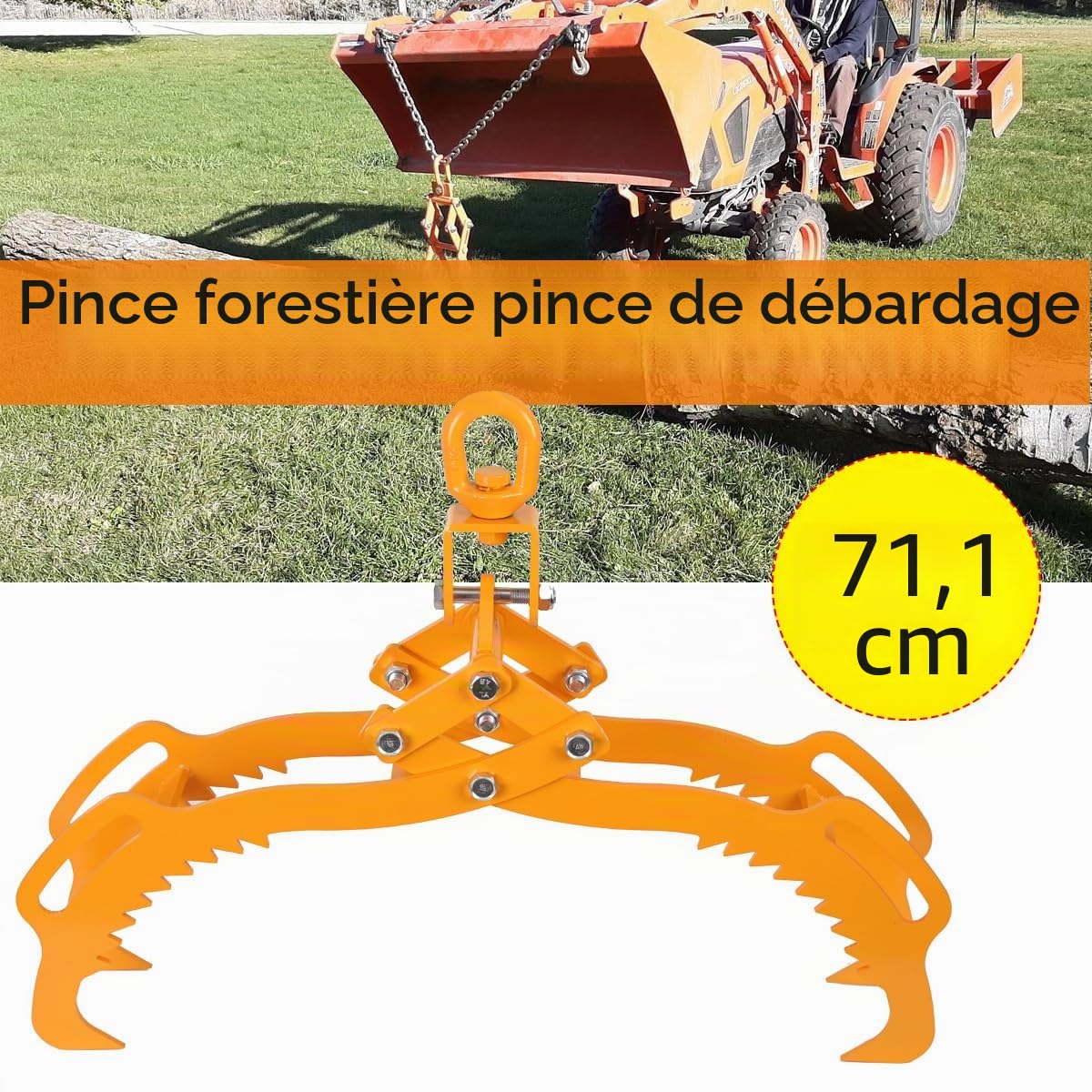 Pince Forestière pour Troncs d'Arbres jusqu'à 720 mm (3-28") - Pince à Dos, de Chargement, de Levage et de Rangement pour Bois - 1500 kg avec 4 Mandrins de Serrage