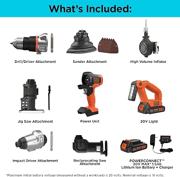 BLACK+DECKER MATRIX 20V MAX Power Tool Combo Kit, Cordless Power Tool Set with Battery and Charger Included, 7 Piece (BDCDMT1207KITC1