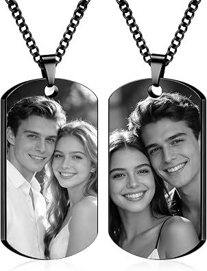 BEXOA Picture Necklace Personalized Photo, Custom Dog Tag Necklace for Men with Engraved Photo & Text - Personalized Gifts for Dad, Husband, Fathers Day