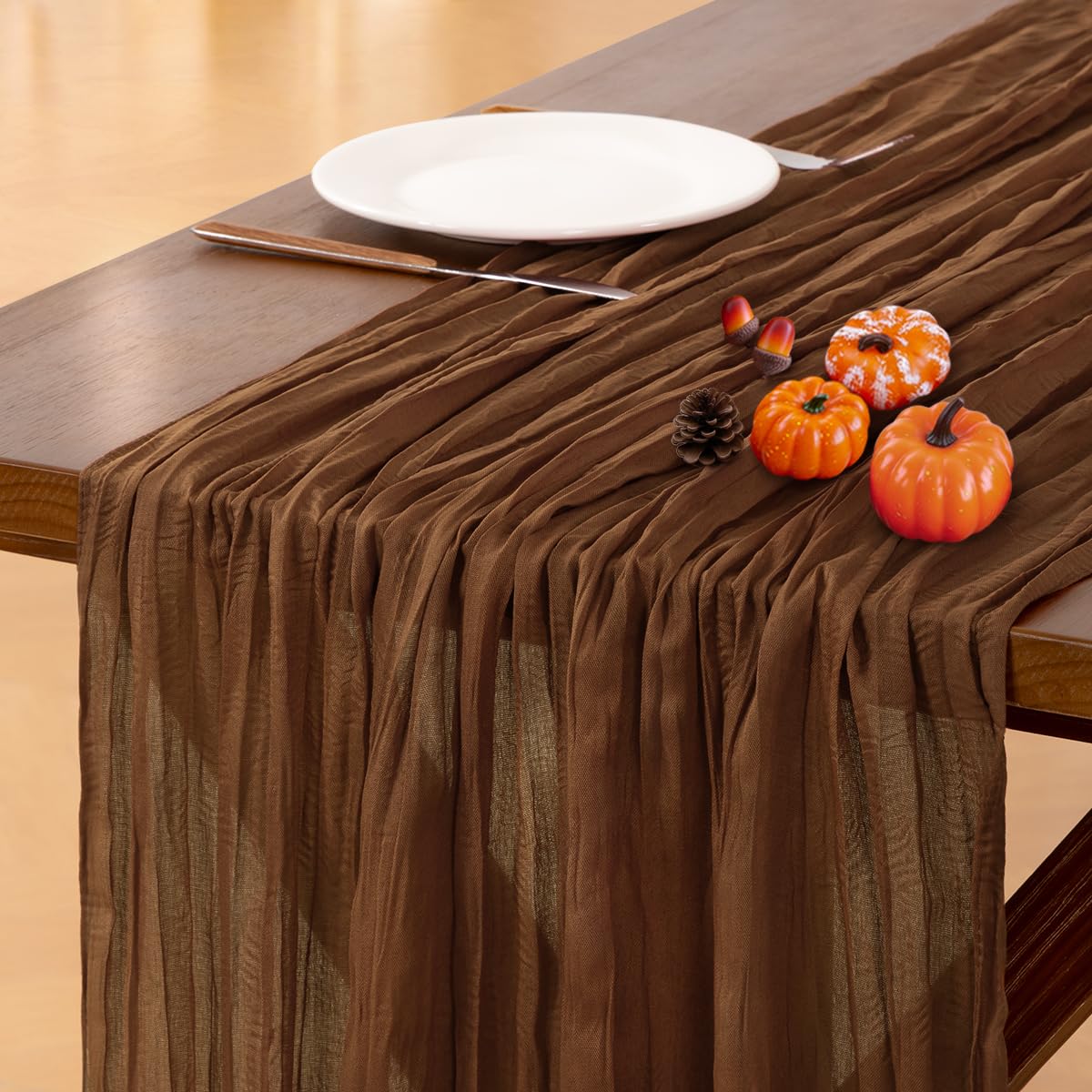 Fall Cheesecloth Table Runner - Boho Decor -11