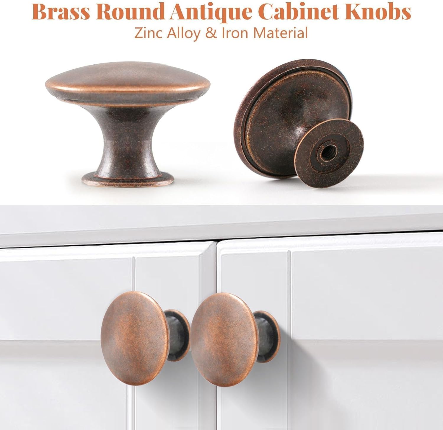 12x Copper Cabinet Knobs Oil Rubbed Drawer Dresser Knobs Round Antique Doorknob Pull Handles 30mm/1.18in for Closet Chest Bathroom Kitchen Furniture Cupboard (Red/Copper)