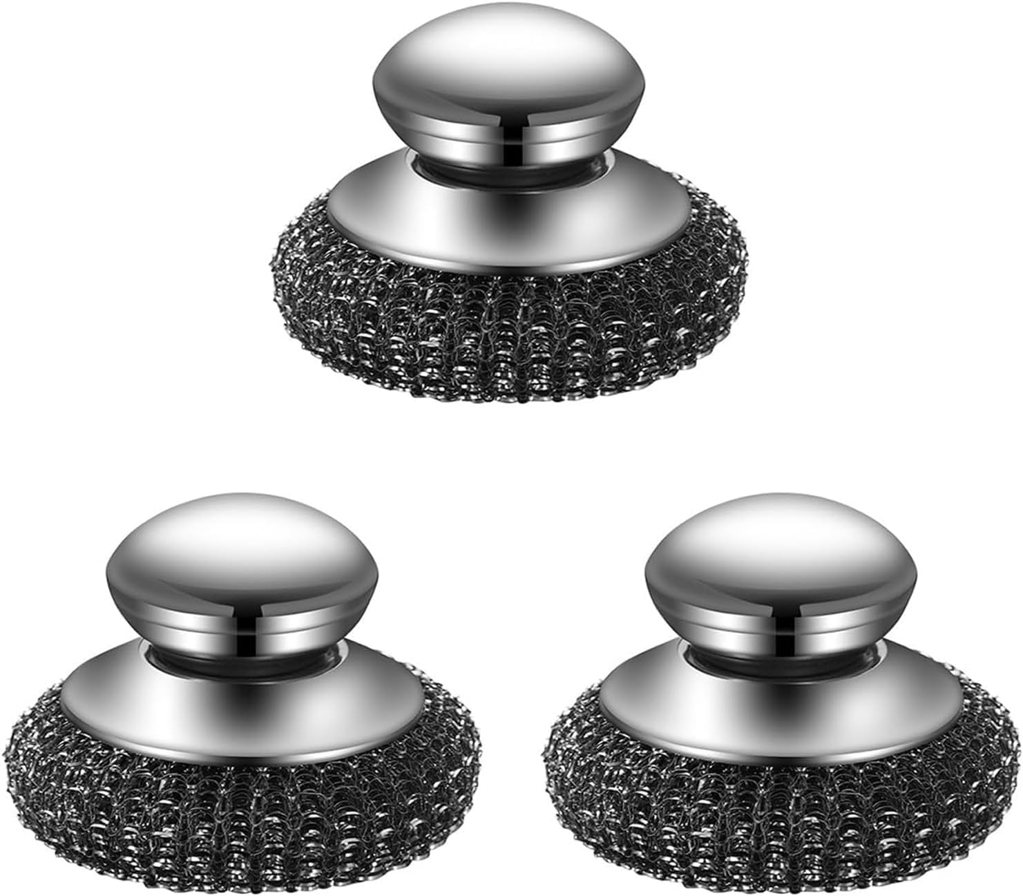 3 Pcs Stainless Steel Scourer Portable Scrubbing Brush with Handle, Wool Scrubber, Wire Wool for Cleaning Metal Scourer Steel Wool Scrubber, Pan Scourers for Cleaning Pan Grill Dish Pot