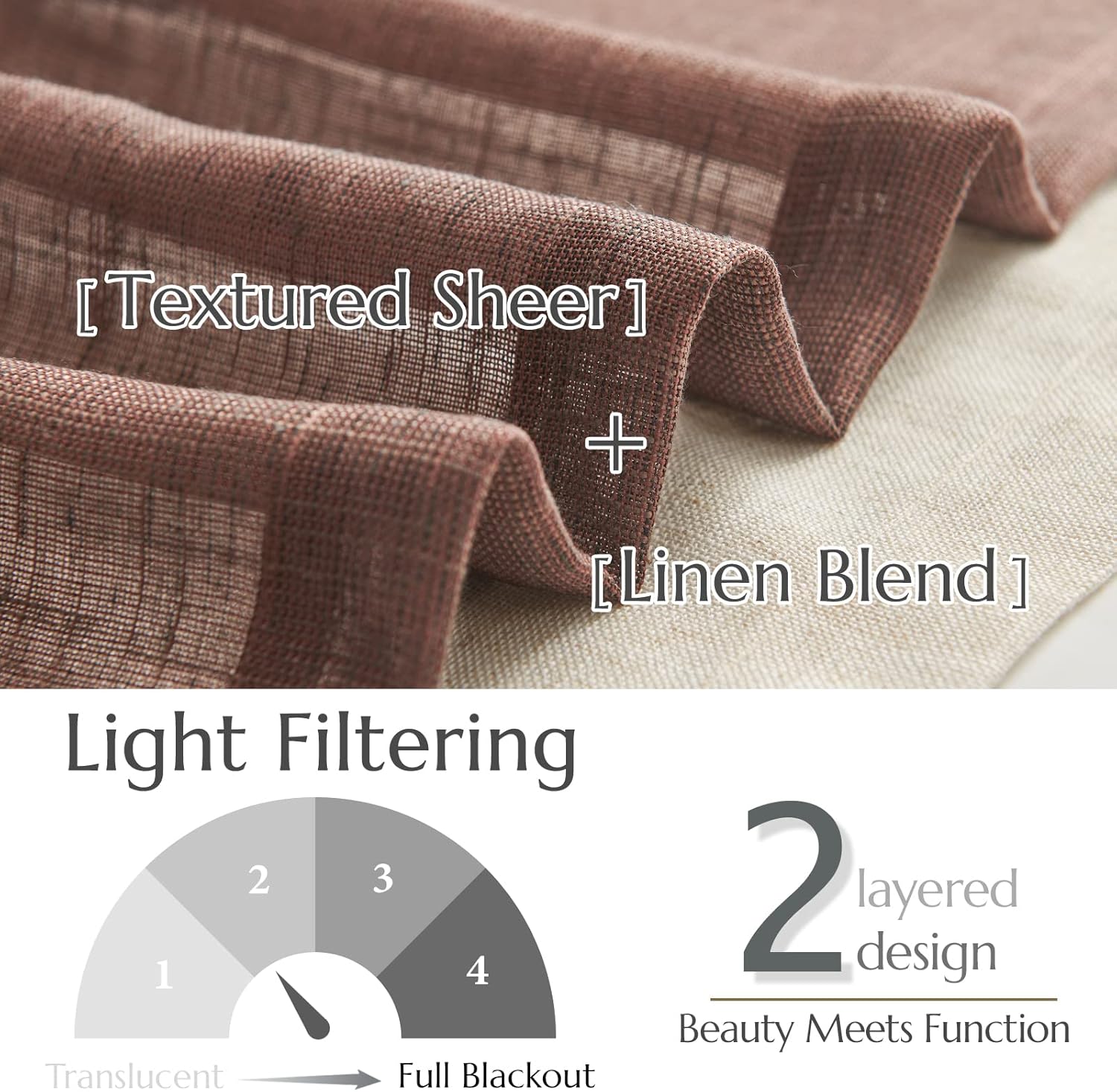 jinchan Linen Farmhouse Valances for Living Room Windows 16 Inch Slubbed Crossed Double Layer Window Valances Light Filtering Rustic Country Overlay Rod Pocket 2 Panels Brown