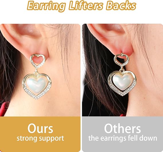 Earring Backs for Droopy Ears Hollow Hearts 18K Gold Earring Lifters