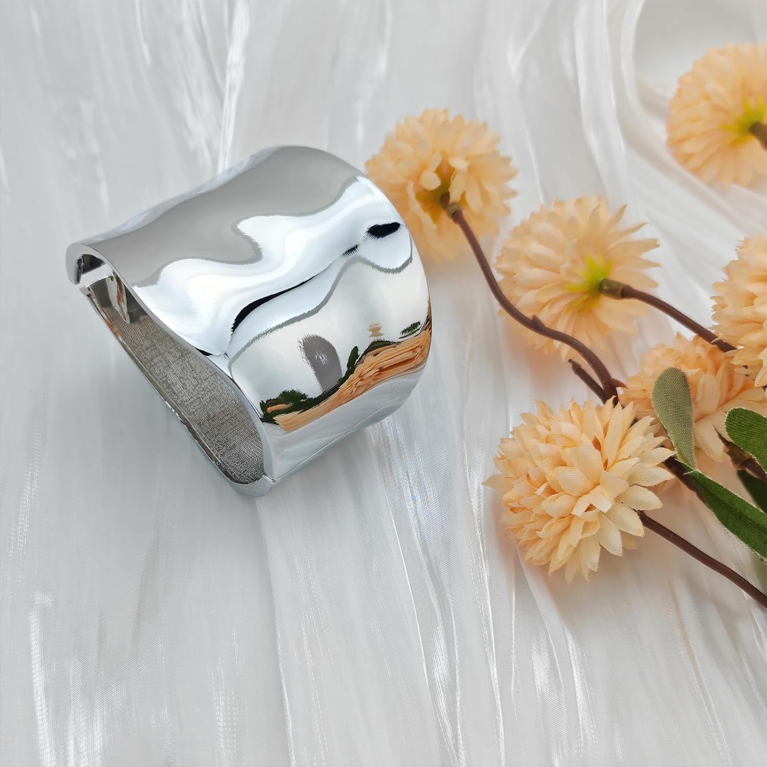 YBMYCM Wide Cuff Chunky Gold-Plated Bracelets for Women Open Cuff Bangles Adjustable Wrist Cuff Bracelets for Women - Image 4