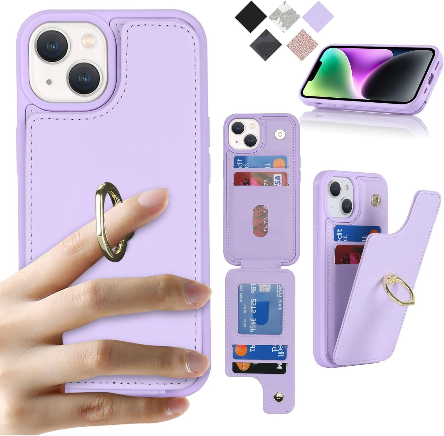 Cavor iPhone 15 Plus Case with Back Pocket, iPhone 15 Plus Folio Case Card Pocket Top & Bottom Opening iPhone 15 Plus Phone Case RFID Function Thin Fall Prevention iPhone 15 Plus Wallet Case