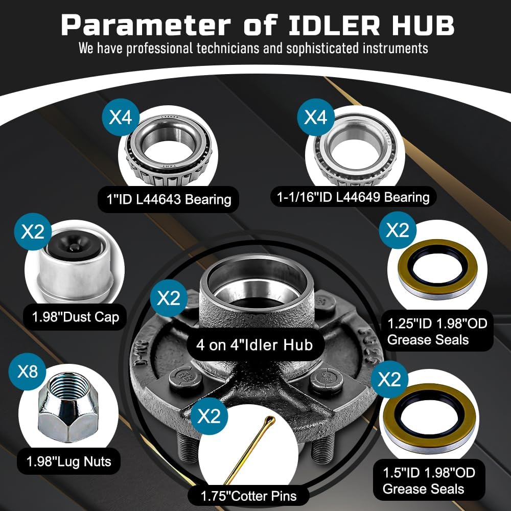 Trailer Idler Hub Kits 4on 4" Bolt Idler Hub,Round BT8 Trailer Axle Spindle Fit for 2000 lbs,2 Sets