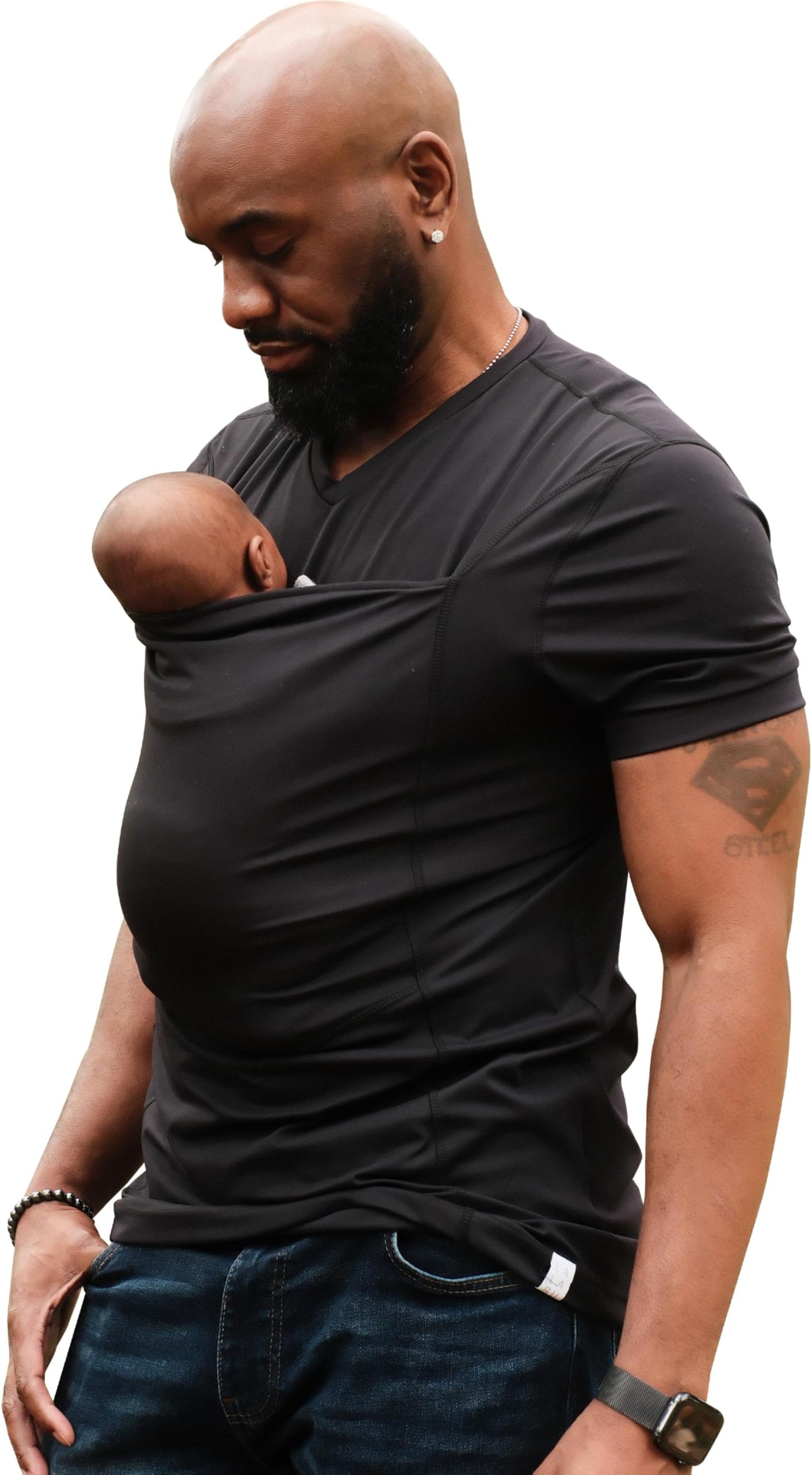 Lalabu The Dad Shirt | Hands-Free Baby Carrier for Dad with Kangaroo Pouch | Engineered for Bonding, Safety, & Comfort for Newborns Up to 15 Lbs. | CPSC Compliant - Black - Medium