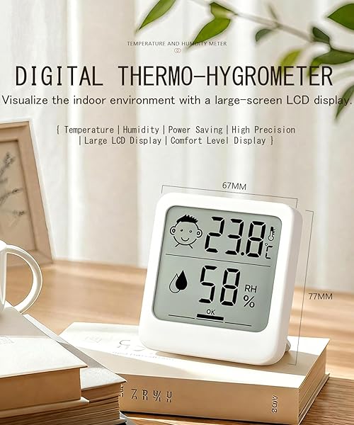 Small Digital Hygrometer Indoor Thermometer Ambient Thermometer AAA Batteries Temperature Monitor and Humidity Meter for Home Office Comfort Reptile Thermometer (2 Pack Large Icon AAA Battery Powered) - 2