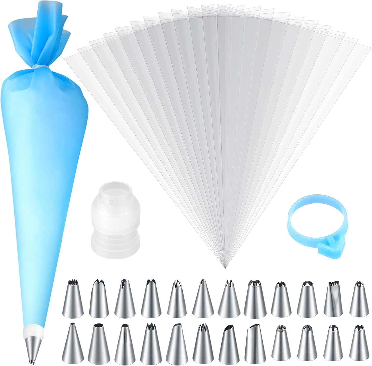 100 Pcs Piping Bags and Nozzles Set, 14 Inch Cake Piping Bags, Icing