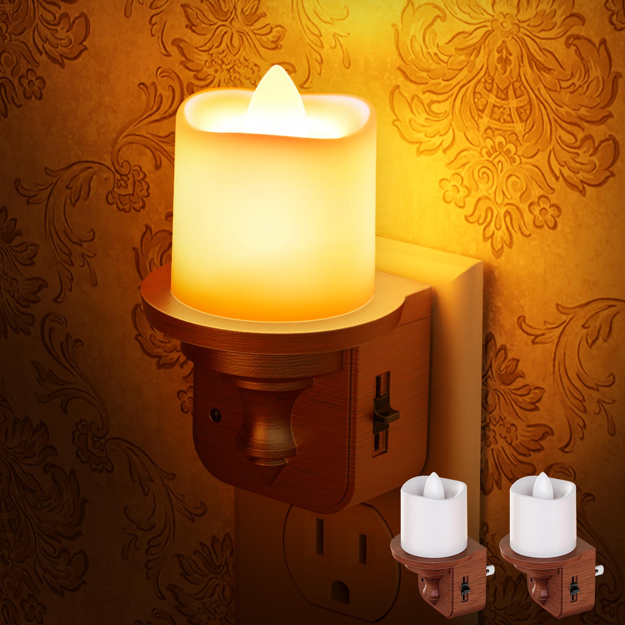 Briignite Candle Woodgrain Amber Night Light