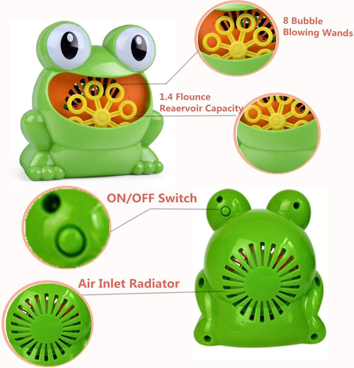 SUUYOO Bubble Machine, Automatic Bubble Blower Frog Bubble Maker Over 500 Bubbles Per Minute for Kids Gift Birthday Parties, Battery Operated