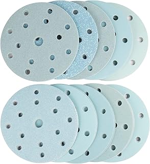 150mm Sanding Discs, 100Pcs 6 Inches15 Holes Sanding Discs,10Pcs Each of 40/60/ 80/120/ 180/240/ 320/400/ 600/800 Assorted Grits Hook and Loop Sanding disc for Random Orbital Sander(Blue)