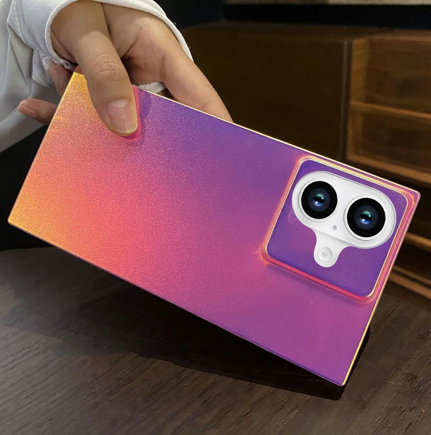 Omorro Compatible with iPhone 16 Iridescent Pink Matte Laser Rectangle Fluorescent Case for iPhone 16 - Slim Rectangular Design - Protective Soft Cover